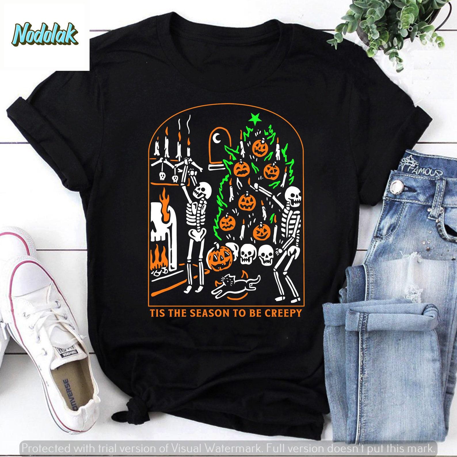 Skull Tis The Season To Be Creepy Halloween Vintage T-Shirt, Skull Shirt, Time To Be Creepy Shirt, Creepy Skull Shirt, Skull Halloween Shirt 4XL