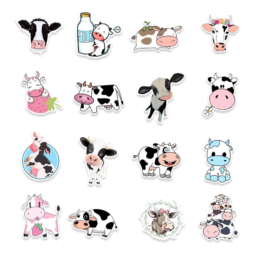 Cartoon Cute Cow Stickers: 50 Sheets for Decorating Refrigerators, Computers, Phones, and Water Cups