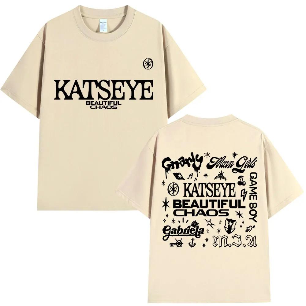 Korean Katseye Beautiful Chaos Tour T Shirt Kpop Vintage Harajuku Fashion Y2K Men Women T-shirt Cotton Loose T Shirts Fans Gifts