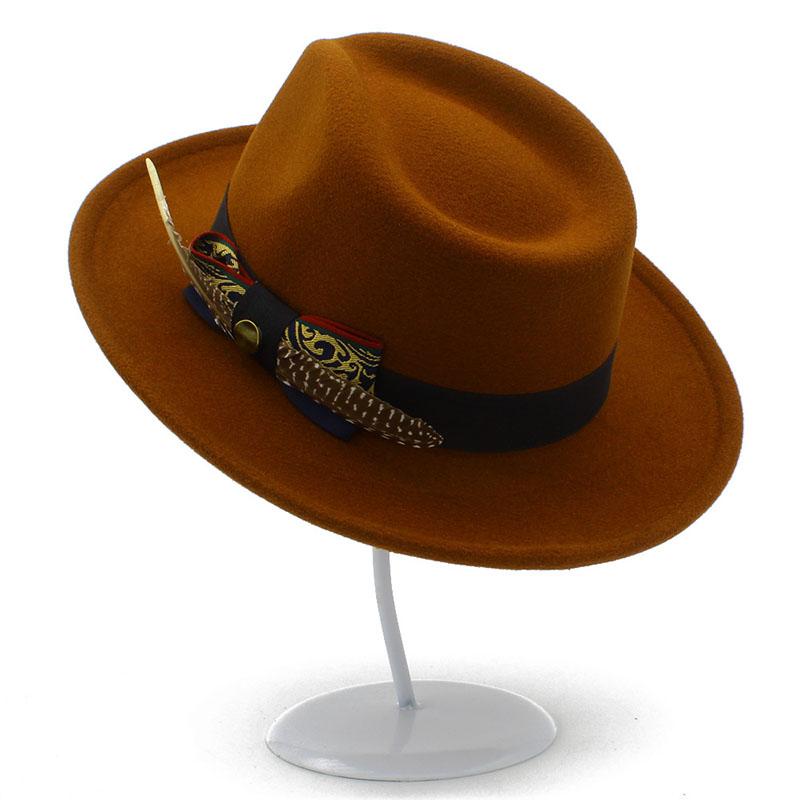 Trendy Fedora Hats Men Women Casual Vintage Caps Bowknot Feather Belt Jazz Cap Britain Derby Luxury Hat Mens Trilby Felt Caps
