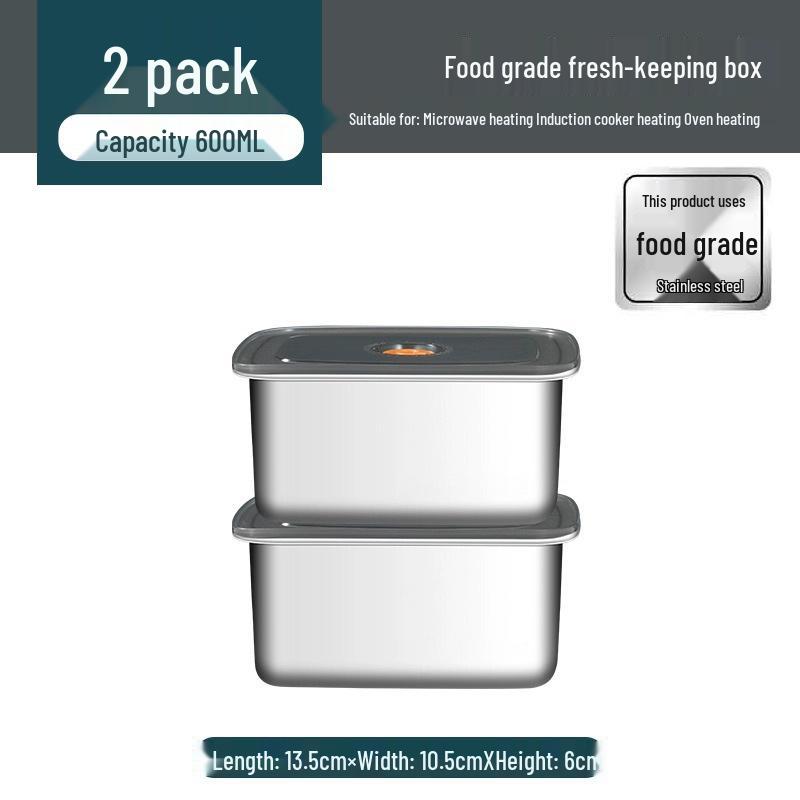 Stainless Steel Food Storage Box with Lid - Square Tray Lunch Container for Office Workers