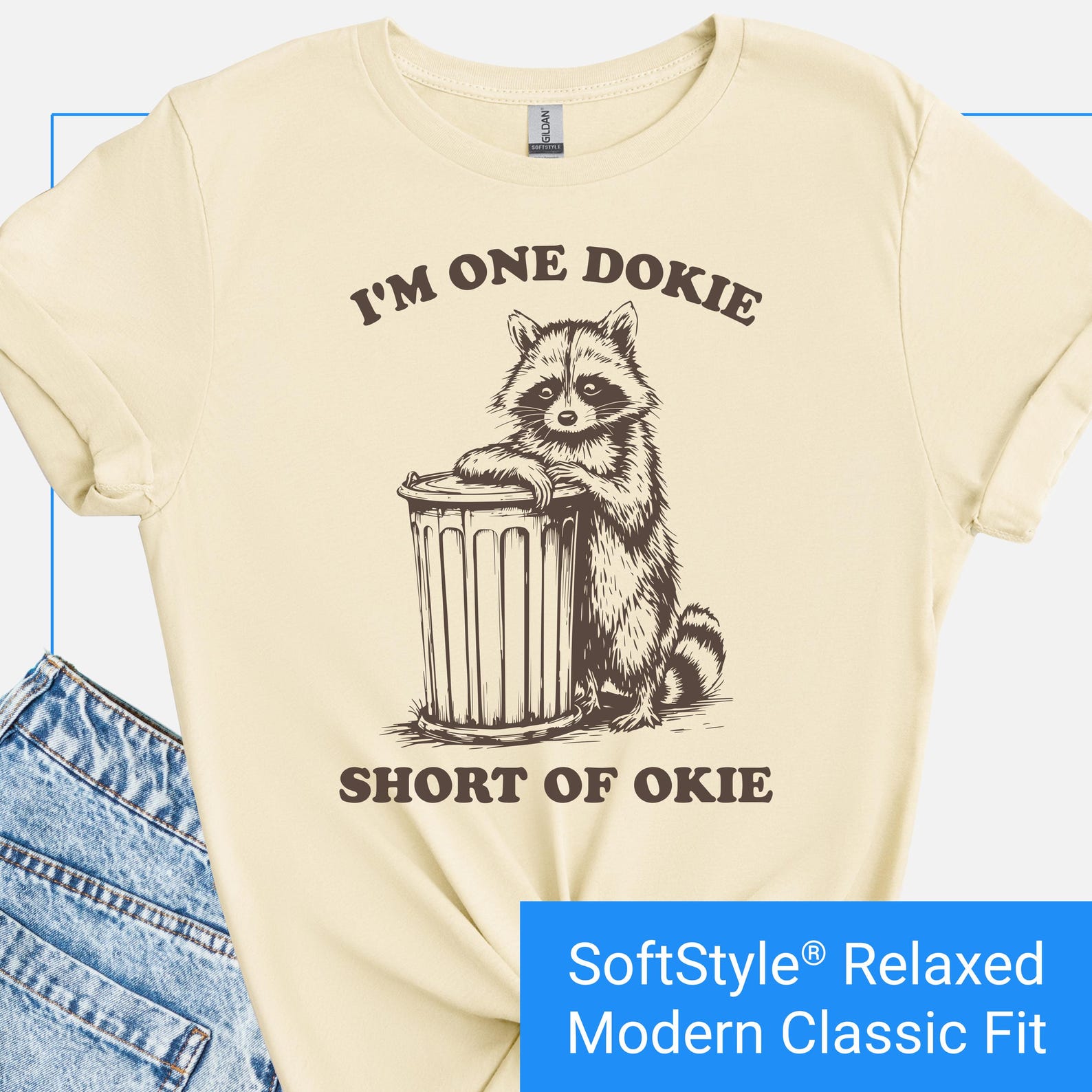 Funny Raccoon Shirts Trash Panda T-Shirt, Funny Raccoon Meme Shirt, I m One Dokie Short Of Okie, Raccoon Lover Gift, Cute Mental Health Tee L
