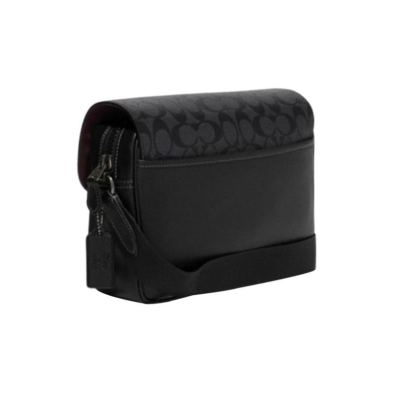 Coach Disney Disney Co-branded Track 27 Zipper Buckle Closure Cartoon Patch Spelled Cow Leather Shoulder Crossbody Bag Large Size Women's Black