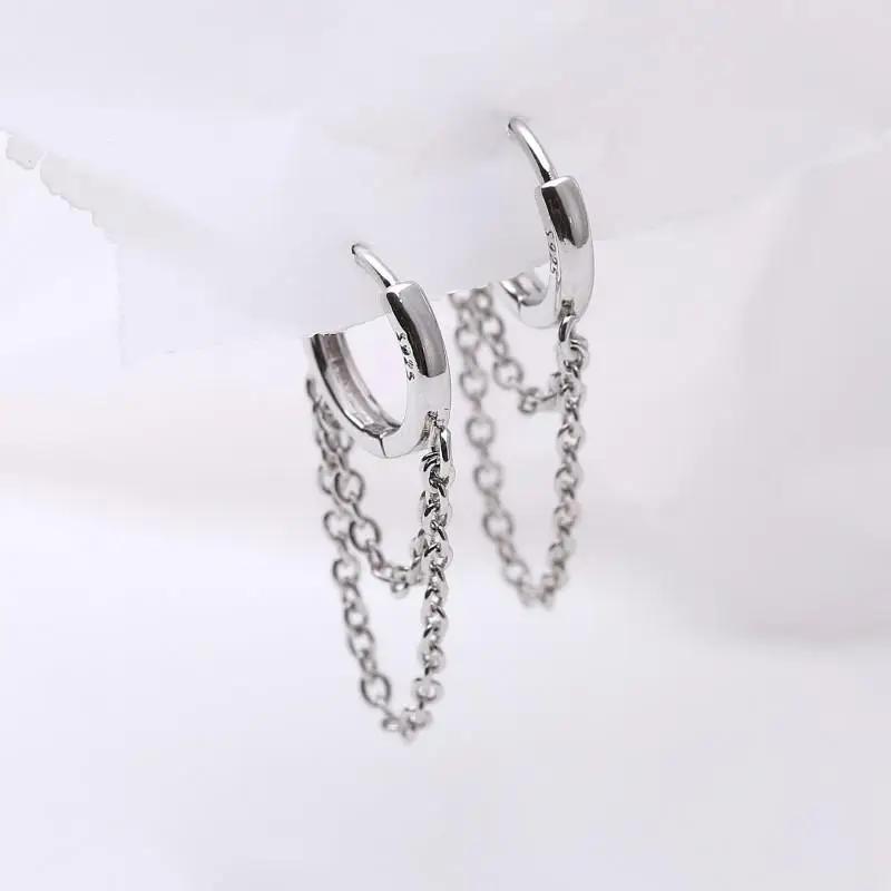 925 Silver Double Layer Tassel Hoop Earrings For Women INS Popular Cold Style Women Fashion Jewelry