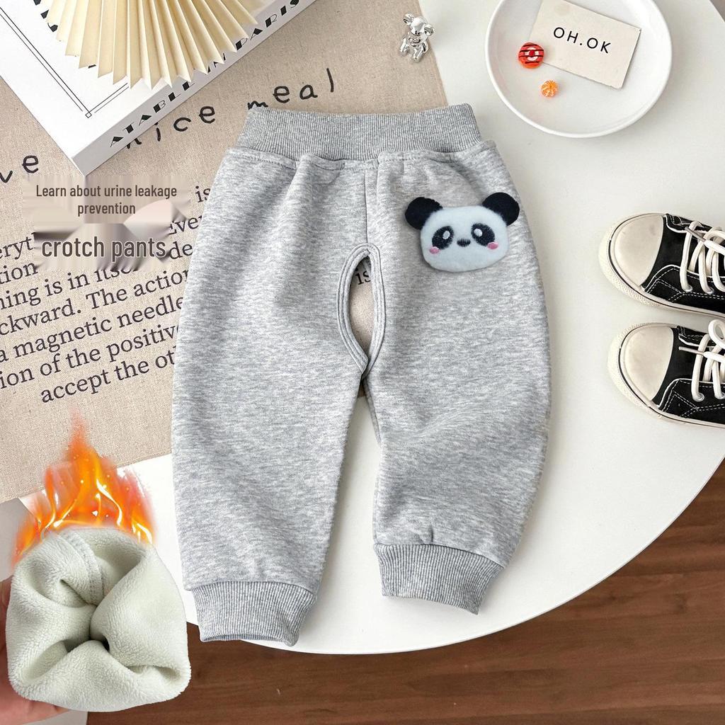 Baby-Sweathose mit Fleecefutter und offener Schritt: Verdickte, warme Herbst-/Winterkleidung für Jungen und Mädchen