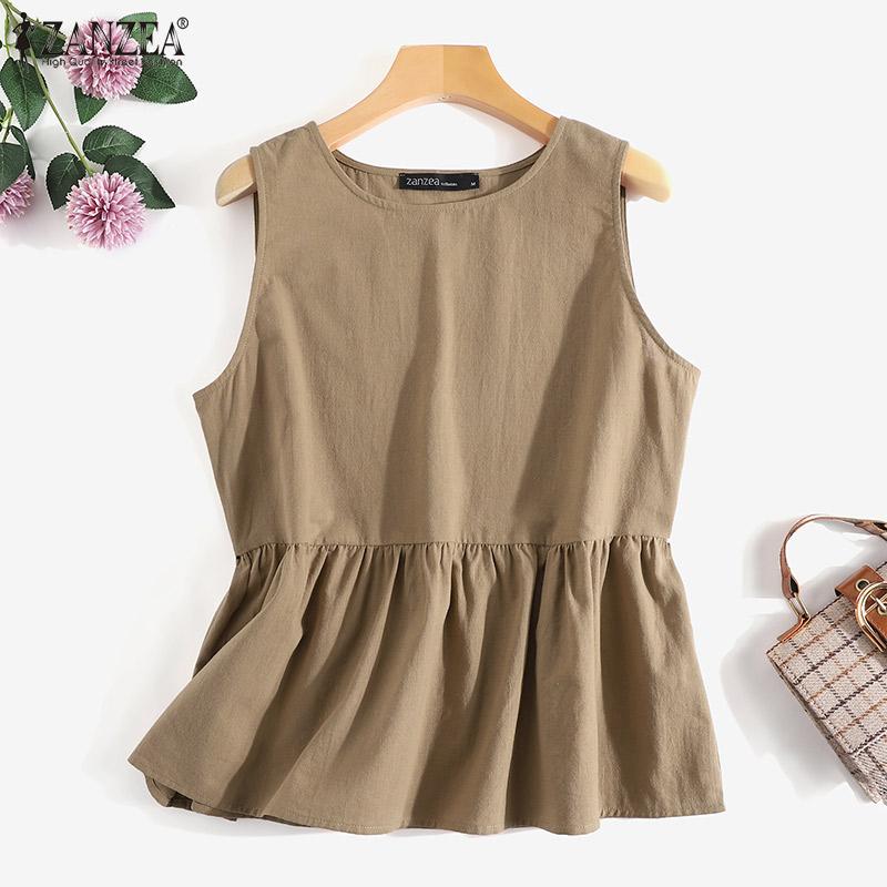 

ZANZEA Женщины Лето Хлопок Без рукавов Футболка Сплошной Цвет Повседневные Топы Танк
