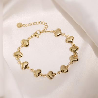 Wholesale Non-Fading Gold Color 316L Stainless Steel Heart Charm Bracelet For Women Casual Daily Jewelry