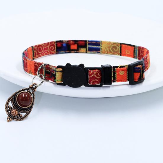 Vintage Pet Collar Boho Adjustable Nylon Dog Collar with Bead Pendant for Small Medium Large Dogs Cats
