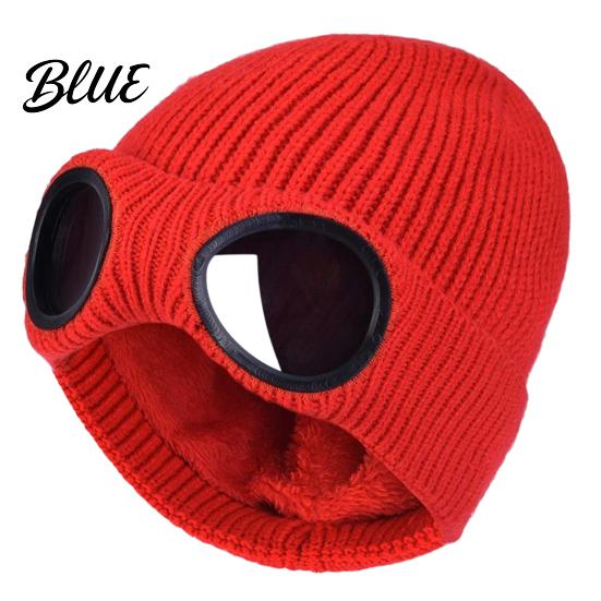 Caldo Berretto Morbido in Acrilico Lavorato a Maglia con Occhiali Unisex Cappello Invernale Foderato in Pile Antivento Termico Cuffia per Ciclismo Sci Moda da Strada