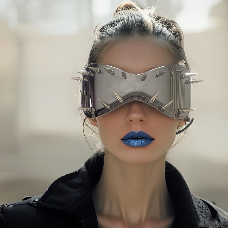 Large-frame, riveted, tech-style, European and American cycling sunglasses with a unique design DIY Punk street style party eyewear