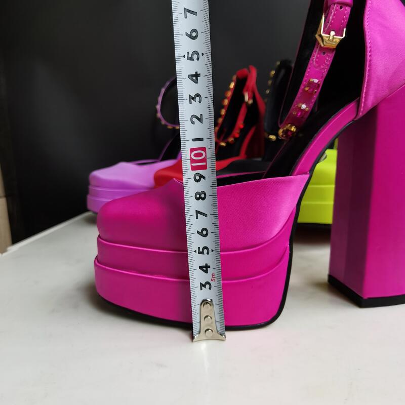 Stora Storlekar 46 Design Hög Kvalitet Äkta Siden Fårskinn Damer Platåpumps Nya Sexiga Rosaröda Högklackade Skor Dam