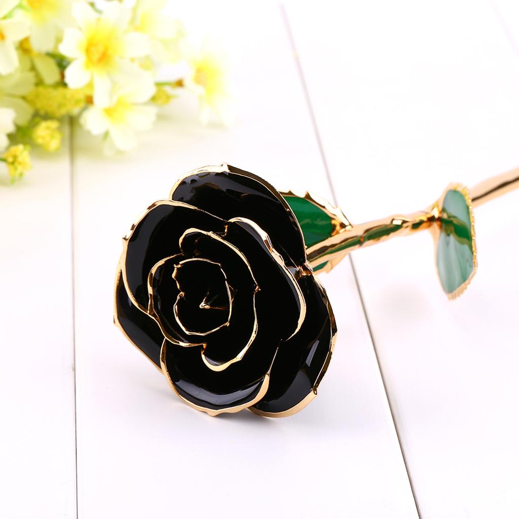 Altın Gül Aşk Uzun Sap Daldırılmış 24k Gül Folyo Kenarlı Onun İçin Hediyeler