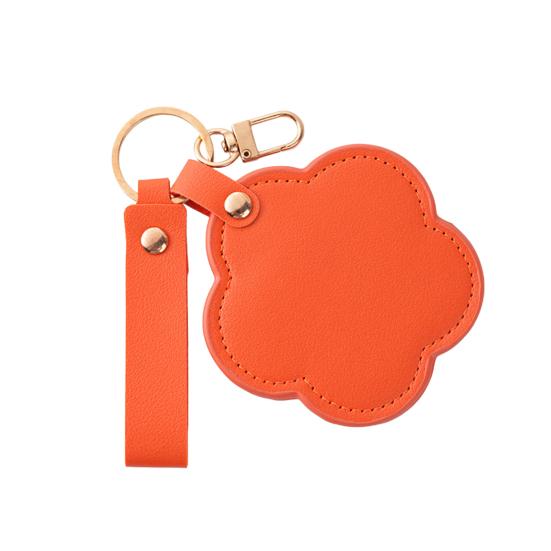 Faux Leather Flower Makeup Mirror Waterproof Portable Vanity Mirror Keychain