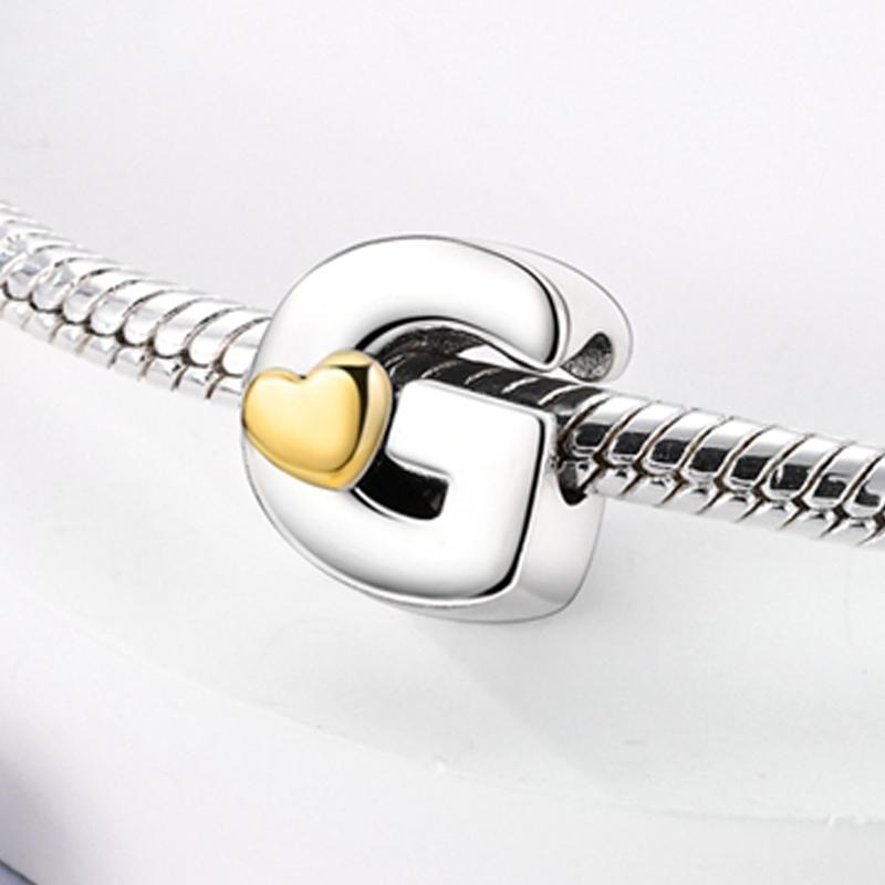 Original A-Z Alphabet Charms Bead 925 Silver 26 Letters CZ Zircon Heart Love Charm Fit Bracelet Bangle Jewelry Making