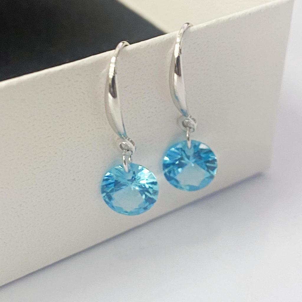 S925 Sterling Silver 8MM Blue Zircon Dangle Earrings for Women - Simple Fashion Trend