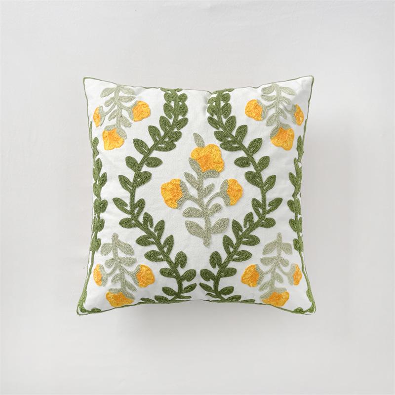 American Pastoral Floral Embroidery Canvas Cushion Cover - Cotton & Linen