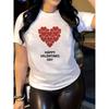 European Size 1pc Women's Valentine's Day Graphic T-Shirt - Black with Red Heart & White Text Print, Soft Stretchy Round Neck Short Sleeve