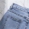 Women's Summer High Waist Light Blue Denim Jeans with Slit - Nine-Point Straight Leg Pants