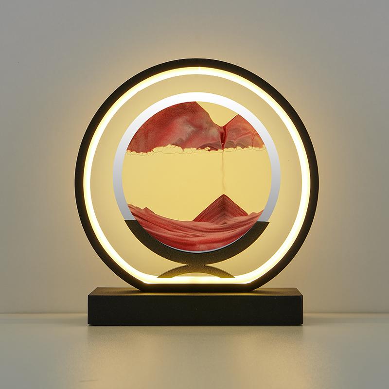 LED Round Hourglass Table Lamp 3D Creative Hourglass Art Quicksand Painting 3 Colors Vertical Table Lamp Bedroom Art Decoration