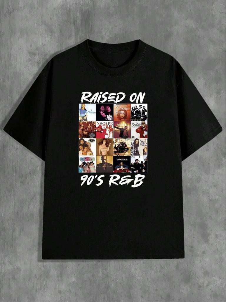 90s Music-themed Unisex T-shirt with "RAISED ON 90'S R&B" Text Print.