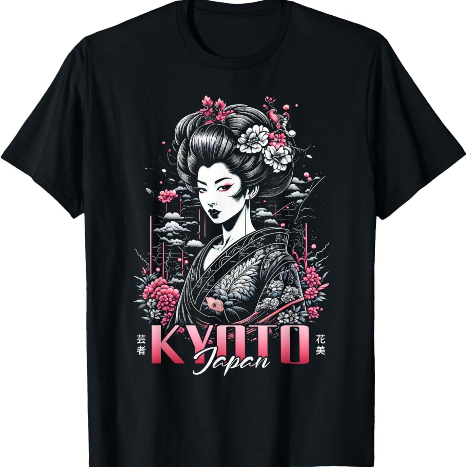 Kyoto Japan Geisha Cherry Blossoms T-Shirt(1) S чёрный