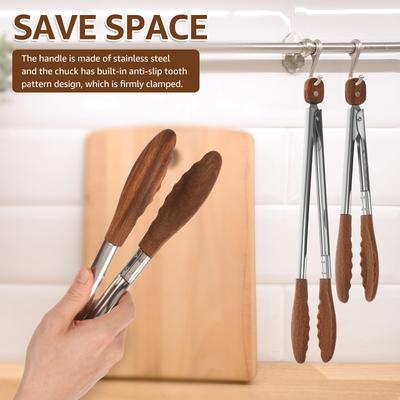 2/3 Pcs Food Tongs Walnut Wood Kitchen Cooking Tong Heat Resistant Ergonomic BBQ Foods Tong for BBQ Cooking Kitchen Accessories