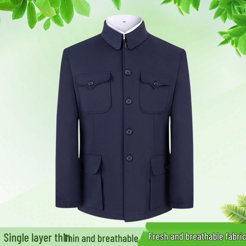 

Summer Zhongshan Suit: Grandpa Military-Style Jacket for Middle-aged Men 195/82 XXXXXL