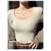 New large U-neck t-shirt for women, long-sleeve top, low-neck inner layer, slim-fit women's spring fashion