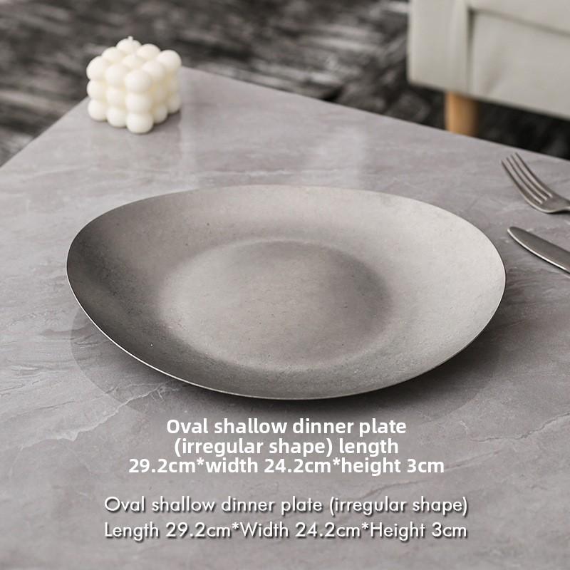 Retro Style Decorative Plate Unique Design Stainless Steel Durable Household Restaurant Outdoor Western Dinnerware