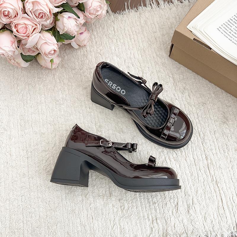 

Новая платформа Толстый каблук Женские туфли Мэри Джейн Модные туфли-лодочки из кожи для улицы для дам 35 коричневый