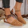Large size wedge sandals summer new bag head woven one-word buckle women's platform sandals