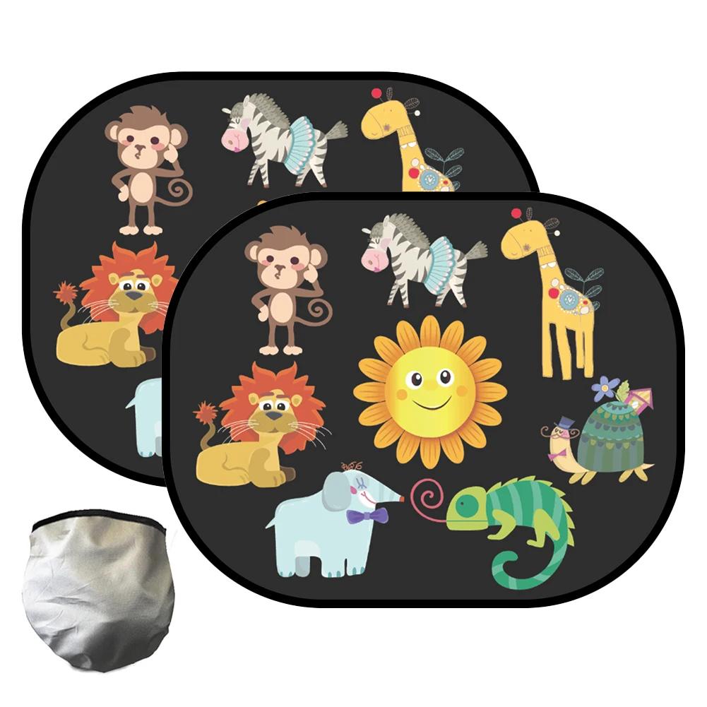 2Pcs Cartoon Car SunShade PVC Side Window Adsorption SunShade Cover Rear Side Auto Window Sunvisor Mesh For Children Adults