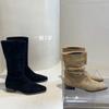 Mid-tube Western Cowboy Stacking Boots Women's Summer Thin Spring and Autumn Single Boots Suede Pointed Short Tube Skinny Leg Knight Short Boots