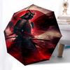 Samurai, RedMoon Themed Automatic Opening and Closing Umbrella, Brightly Colored 8-rib Portable Umbrella, Suitable for Men and Women, A Perf