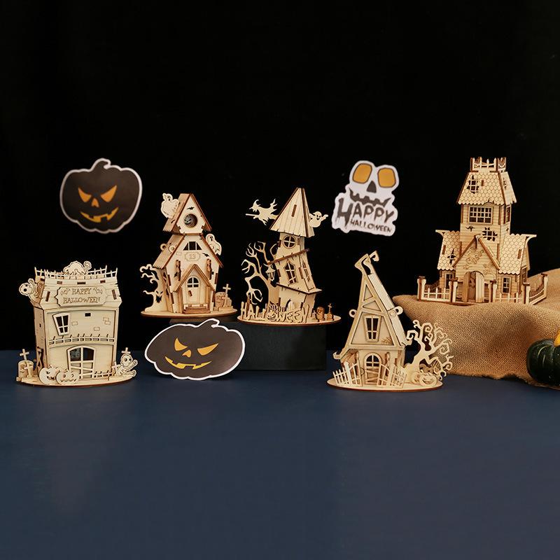 

Halloween DIY Ghost House Wooden Puzzle - Children s Educational Halloween Toy