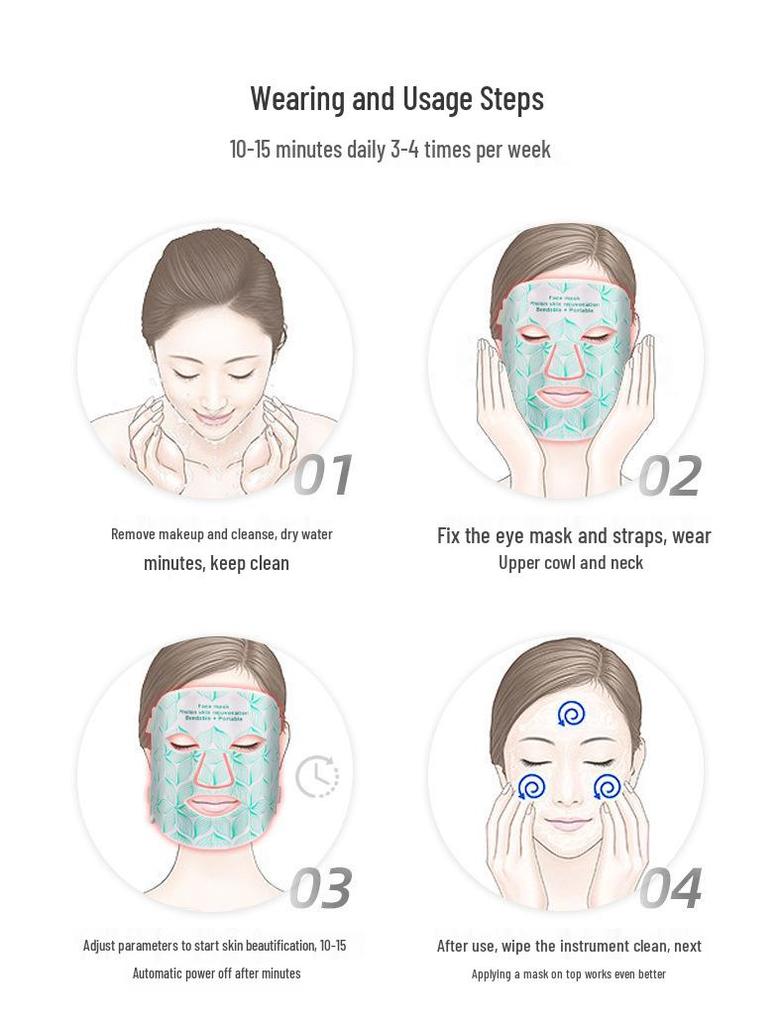 Red-Blue LED Beauty Mask: Home Facial Silicone Photon Rejuvenation Device with Neck Infrared Spectrometer