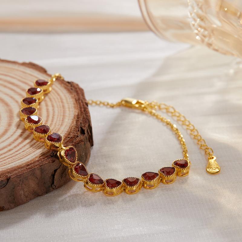 Earrings S925 Sterling Silver Inlaid Natural Colored Treasure Tourmaline Bracelet Women'S Heart-Shaped Love High-End Bracelet.