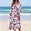 Women's Casual Fashion Floral Print V-neck Long Sleeve Waist Long Dress