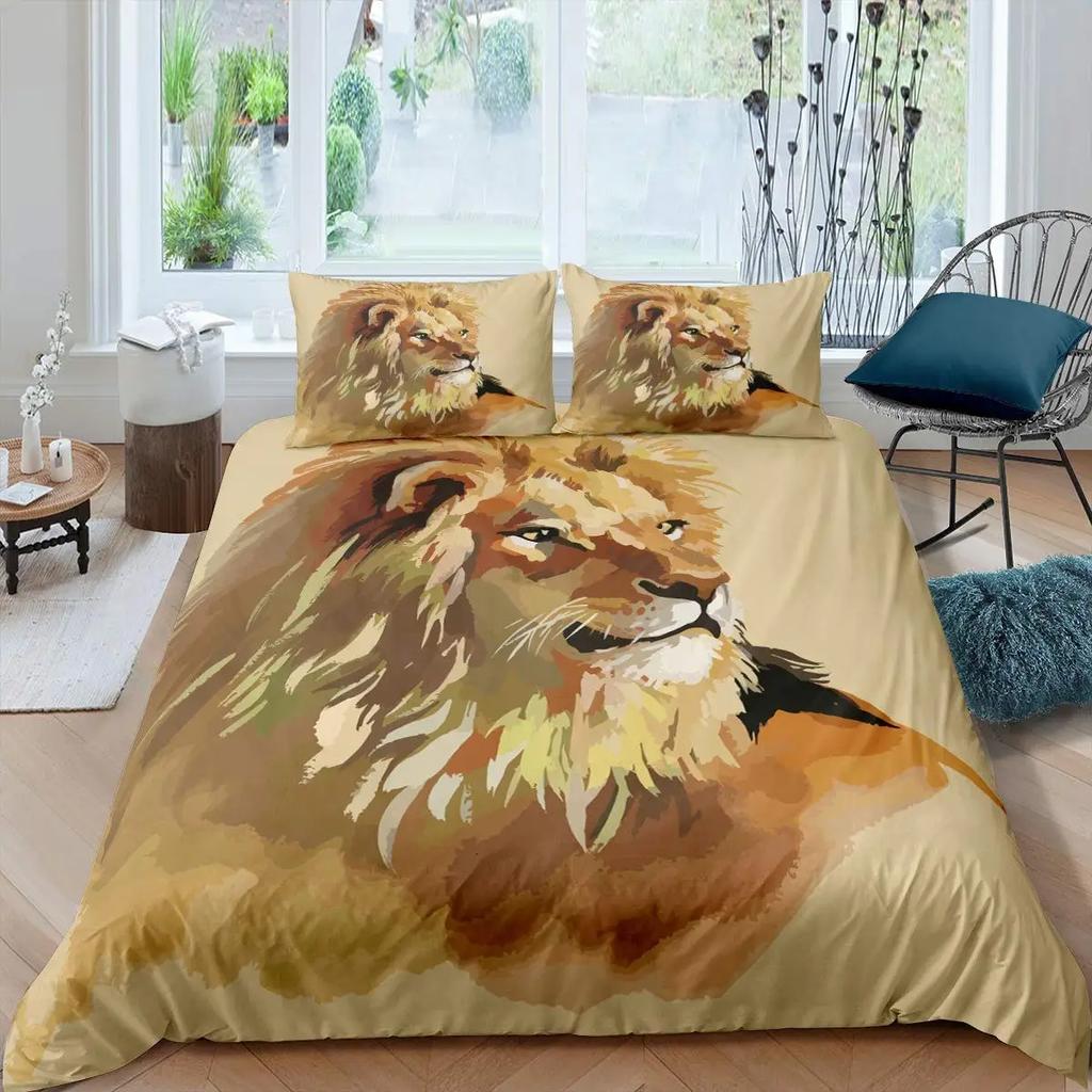 Comforter 3D Lion S Kingvintage Lions Bedding Set 2/3Pcs Black Grey Trendy Wild Animals Comforter Set For Adults Men
