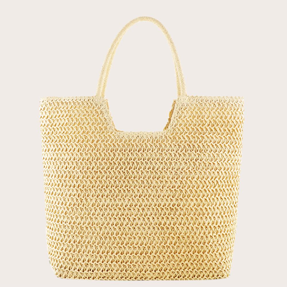 Women Straw Woven Shoulder Bag Solid Color Shoulder Summer Woven Pouch for Women Handmade Traveling Handbags Underarm Bags