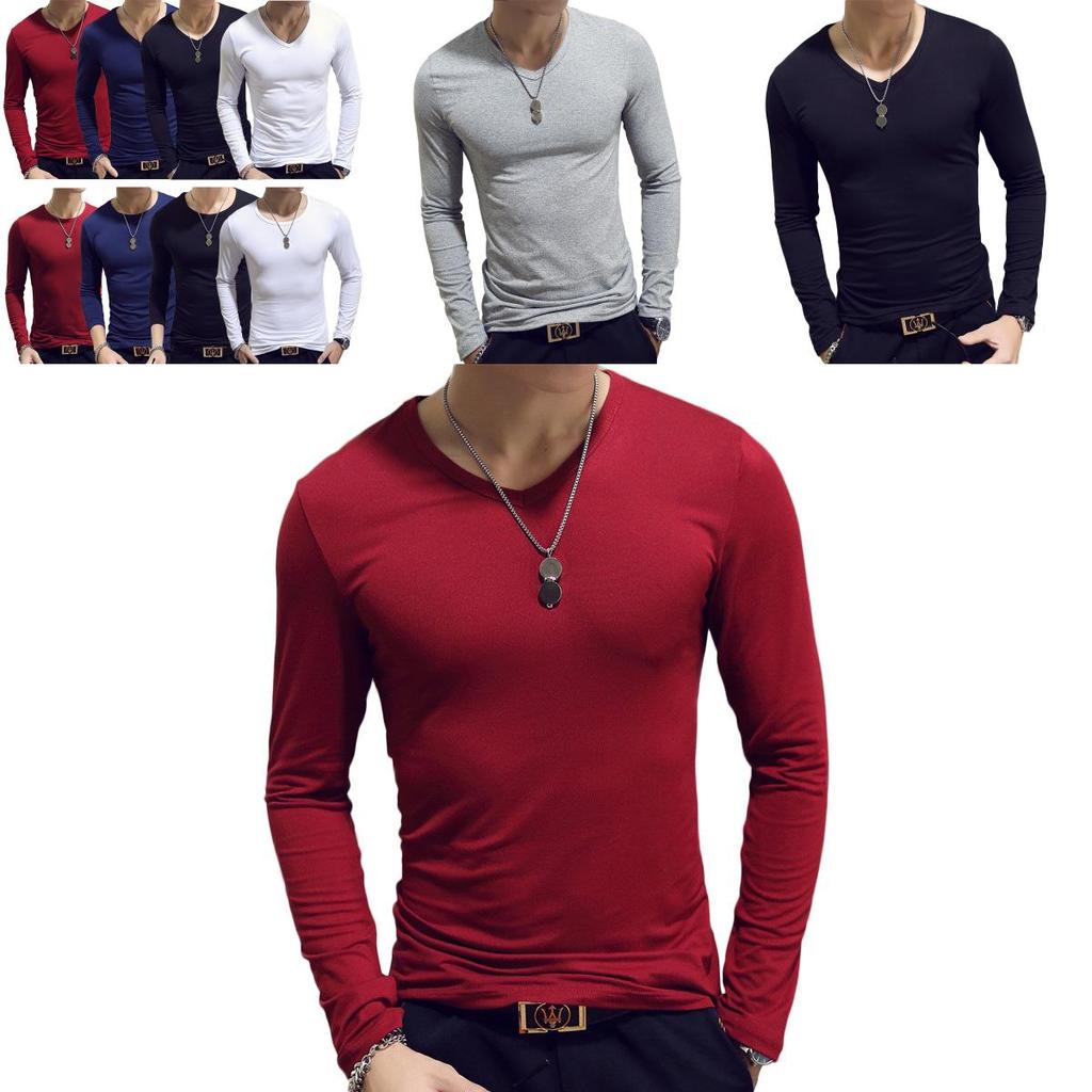Elegant Solid Color Slim Fit Long-sleeved T-shirt For Men Fashionable And Comfortable