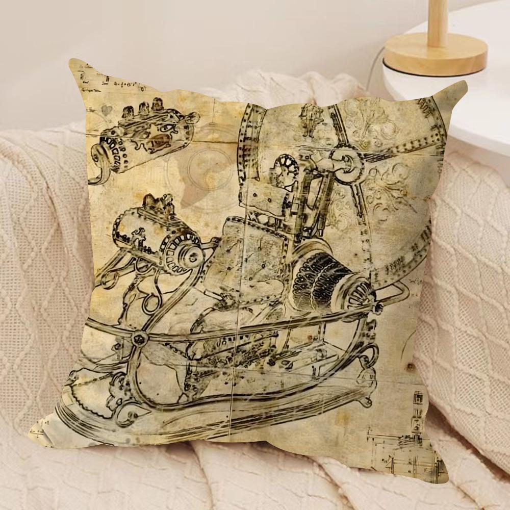 Retro Sketch Cushion Cover Silky Short Plush DoubleSided Printed Pillow Case for Sofa All Seasons Home Decor Gift
