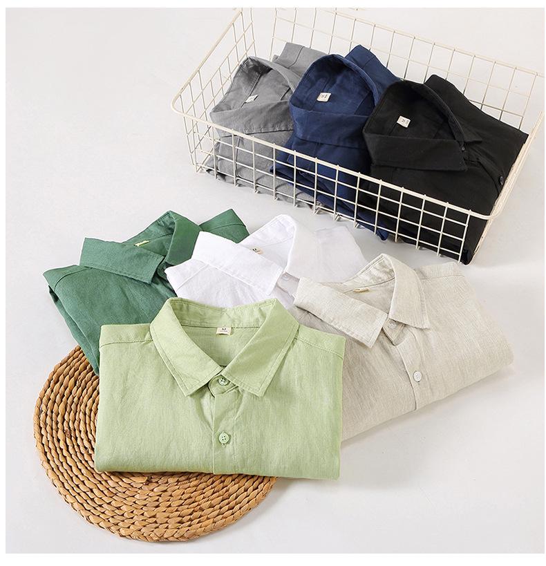 Camicia da Uomo a Maniche Lunghe in Lino Bianco – Traspirante, Casual, Stile Coreano per Primavera/Estate