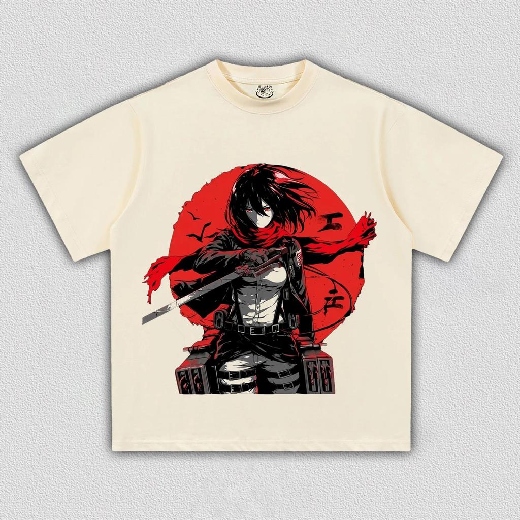 Animekaraktärer Mikasa Ackerman T-shirt Damer Herrar Attack on Titan Tryck Oversized Herr Dammode Streetwear hög kvalitet