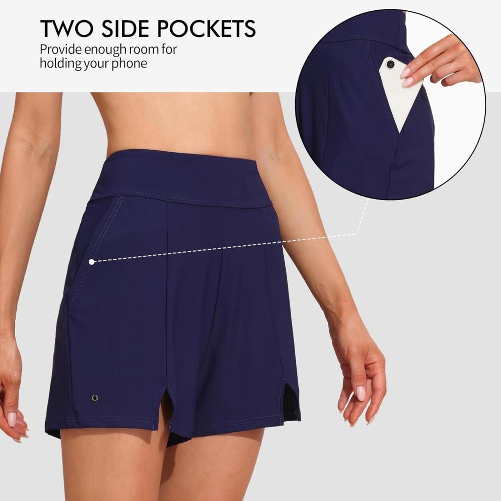 CHARMLEAKS Women Swim Shorts with Pockets High Waisted Bathing Suit Bottoms Tummy Control Swimsuit