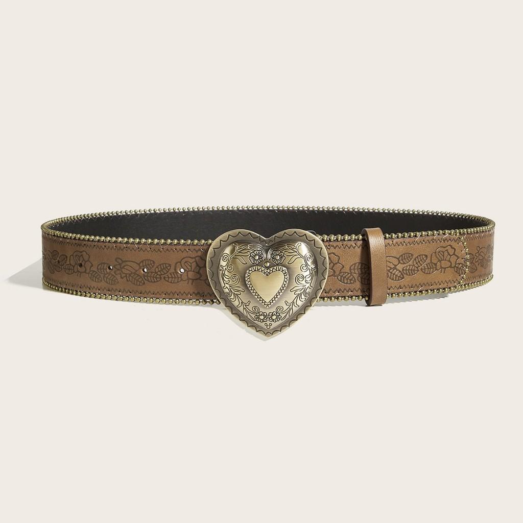 Shaped Heart Retro Rivet Belt Pu Leather Alloy Snap Closure Men Teens Streetwear