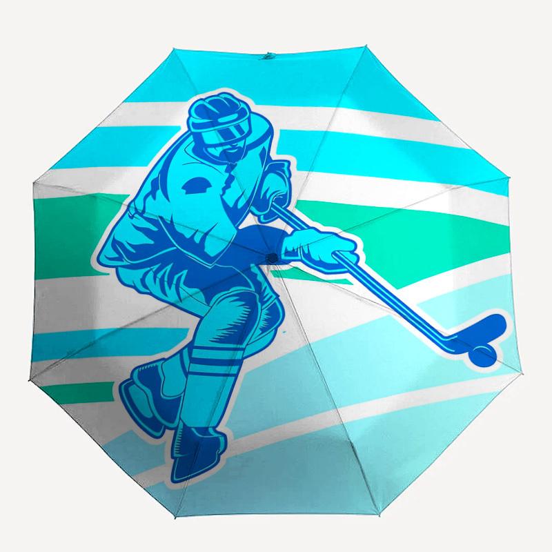 

1pc Hockey Player Pattern Small Travel Automatic Folding Umbrella, Compact Windproof Umbrella, Automatic Open/Close ,Gift-091576