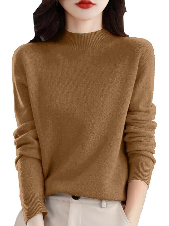 Women's Loose Knit Half Turtleneck Sweater - Long-Sleeve, Large Size Pullover for Autumn & Winter.