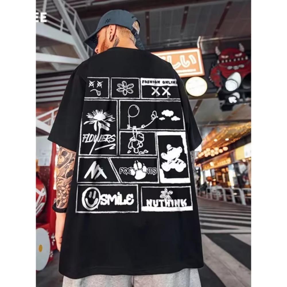 Summer New Casual Loose T-shirt Short Sleeved Men's Loose Fashion Printing Large 8XL Hip Hop Couple Wear Half Sleeve Cotton Top