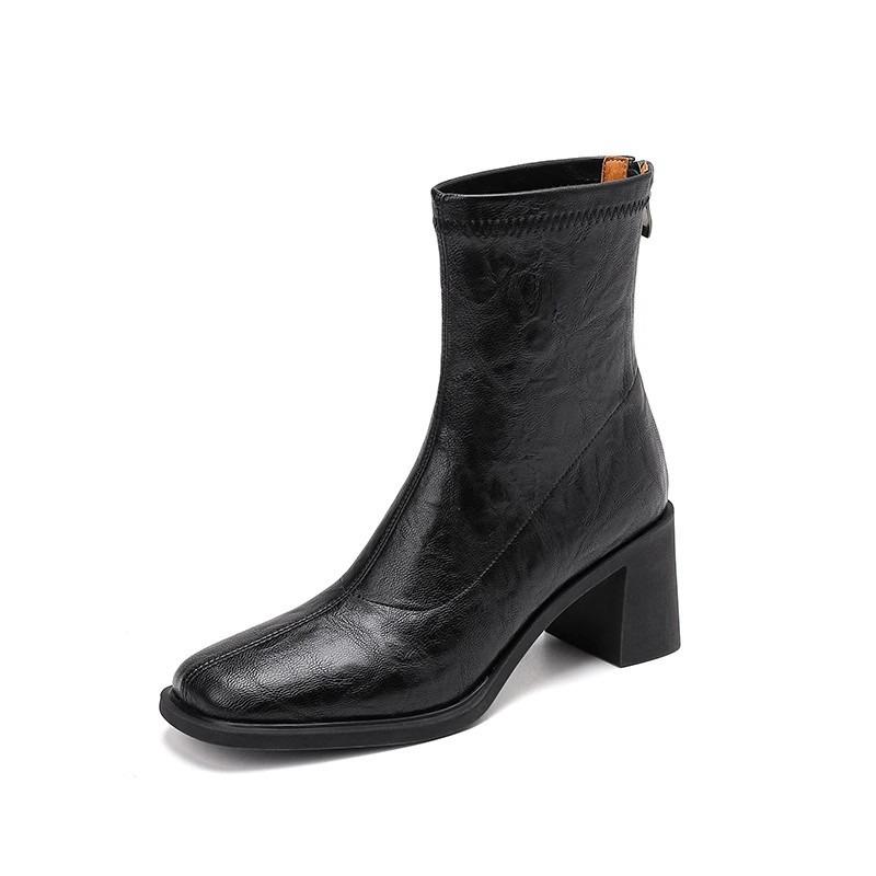 High-heeled Short Boots, Square-toe Boots, Short Boots, Women's Shoes with Thick Heels, Women's Boots